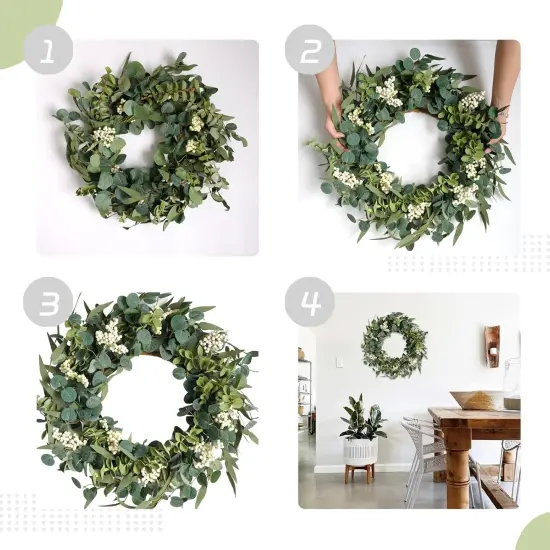 20-Inch Artificial Eucalyptus Wreath Handmade Spring Summer Door Hanging {4}