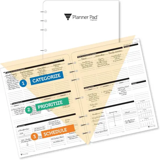 Planner Pad 7 Hole Loose Leaf January-December 2025/ Calendar Year 8 1/2" x 11" Large 3-Tier Funnel Down 12 Month Organizer, Black Ink {1}
