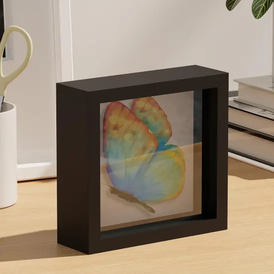 Picrit 5x5 Shadow Box Frame, Display Case Box with High Definition Real Glass and Black Back for Memorabilia, Baby Items, Wedding Memories, Crafts, Tickets and Photos, Black {3}