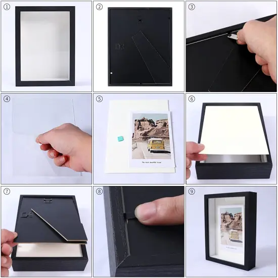 KAPIX Shadow Box 5x7 Picture Frame with Real Glass Deep Wood Memory Box Display case for Flowers,Ticket,Memorabilia,Keepsake,Medal,Art and Photos,Black {2}