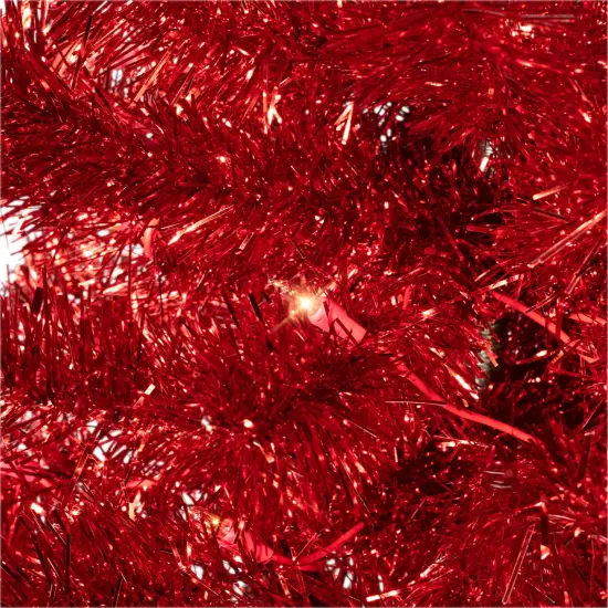 Northlight Pre-Lit Artificial Tinsel Christmas Tree - 9' - Red - Clear Lights {5}