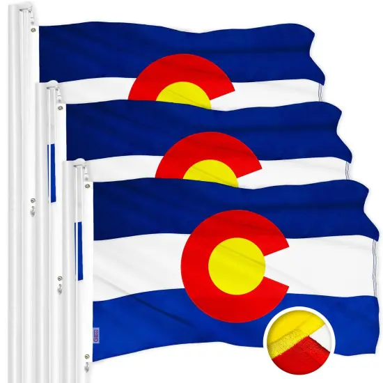 G128 3 Pack: Colorado CO State Flag | 2.5x4 Ft | ToughWeave Series Embroidered 300D Polyester | Embroidered Design, Indoor/Outdoor, Brass Grommets {1}