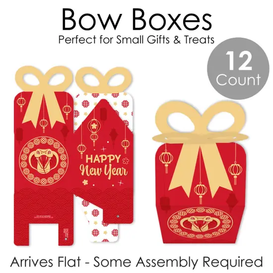 Big Dot of Happiness Lunar New Year - Square Favor Gift Boxes - 2025 Year of the Snake Bow Boxes - Set of 12 {7}