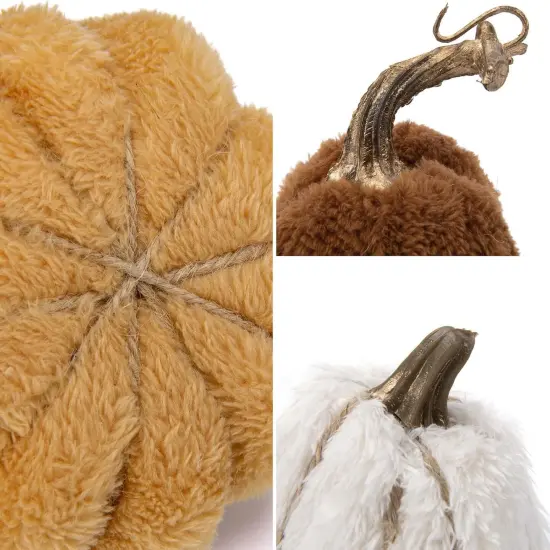 3 Pcs Assorted Faux Sherpa Pumpkins Small Fabric Pumpkins {4}