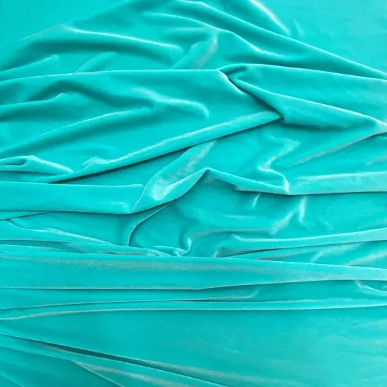 1 Yard Aqua Green Stretch Velvet Fabric 58/60 Inches Wide Soft Drapey Polyester Spandex Blend {1}