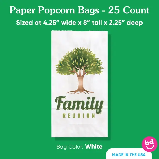 Big Dot of Happiness Family Tree Reunion Popcorn Bags, Family Gathering Party Favor Snack Treats, Free-Standing Individual White Paper Bags - 25 Count {5}