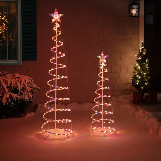 Northlight Lighted Sprial Outdoor Christmas Trees - 4' and 6' - Multi-Color - Set of 2 White {4}