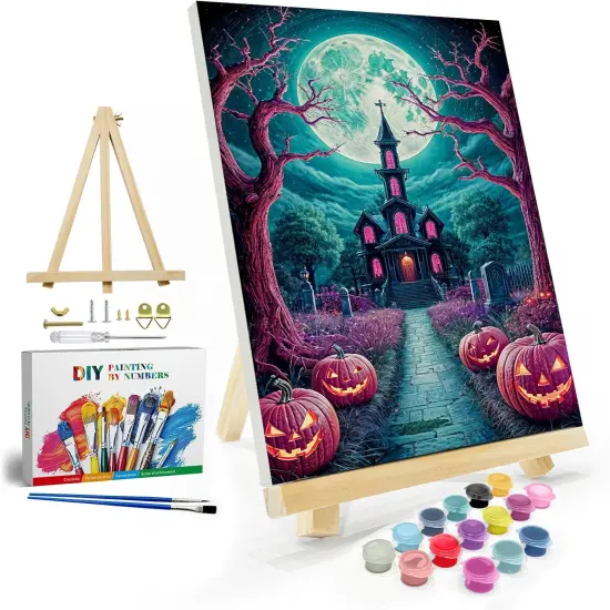 Halloween Paint by Numbers Kit - 8x12 Inch (Moon Castle Pumpkin) {1}