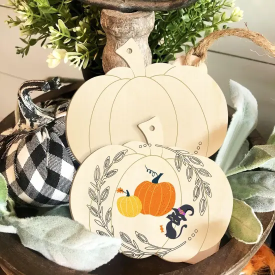 10PCS Large Size 7inch Wooden Halloween Thanksgiving Ornaments {4}