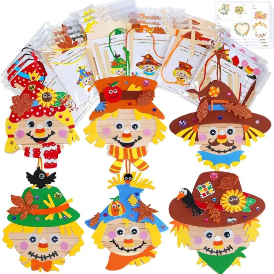 24 Sets Fall Craft Stick Scarecrow Head Making Kits {1}
