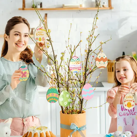 Wooden Egg Ornaments to Paint Easter Decoration Cutouts Unfinished 24PCS 3.5 x 3 inches, DIY Blank Unfinished Wood Discs Ornament for Home Crafts Hanging Spring St. Patrick Day Decoration {6}