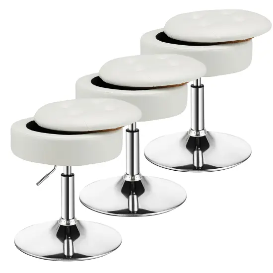 Costway Set of 3 Adjustable&nbsp;Vanity Stool 360&deg; Swivel Storage Makeup Chair withTray White/Black/Pink {1}