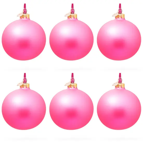 Set of 6 Solid Pink Glass Ball Christmas Ornaments 3.25 Inches {1}