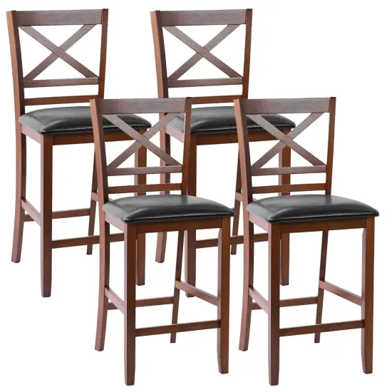 Costway Set of 4 Bar Stools 25'' Counter Height Chairs w/ PU Leather Seat Walnut {1}