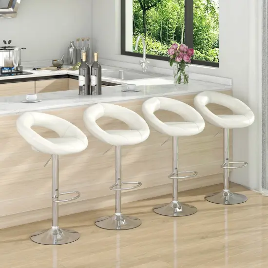 Costway Set of 4 Adjustable Bar Stools Swivel Pub Chairs Barstools PU Leather White/Black {2}