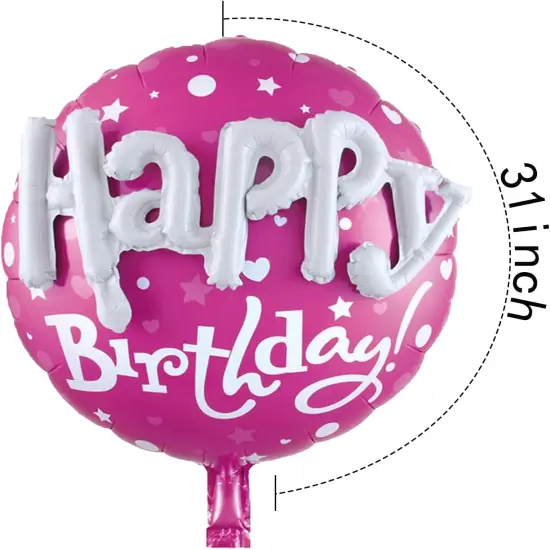 Pink Round Happy Birthday Balloons - 31 Inch Mylar Balloons {4}