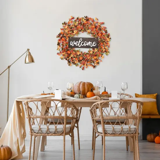 Fall Wreath 20'' Autumn Front Door (Orange) {3}