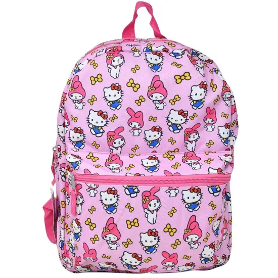 My Melody All Over Nylon Pink Kids School Backpack 16" School Bookbag for Girls {1}