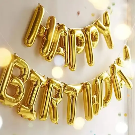 Gold Happy Birthday Banner Balloon Foil {2}