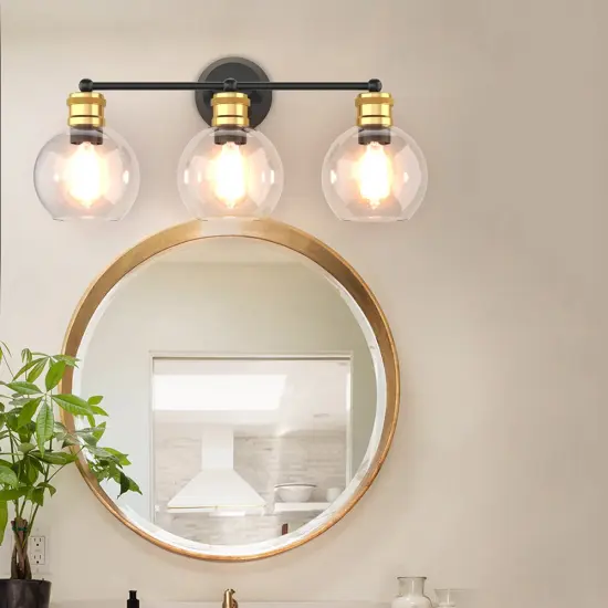 Costway 3-light Vanity Bathroom Light with 7 in Round Clear Glass Shade Vintage Wall Sconce {3}