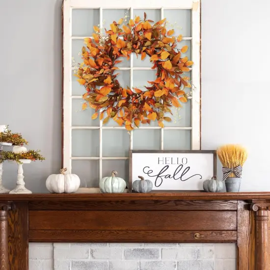 Autumn Fall Leaves Small Pumpkins Fall Wreath {3}