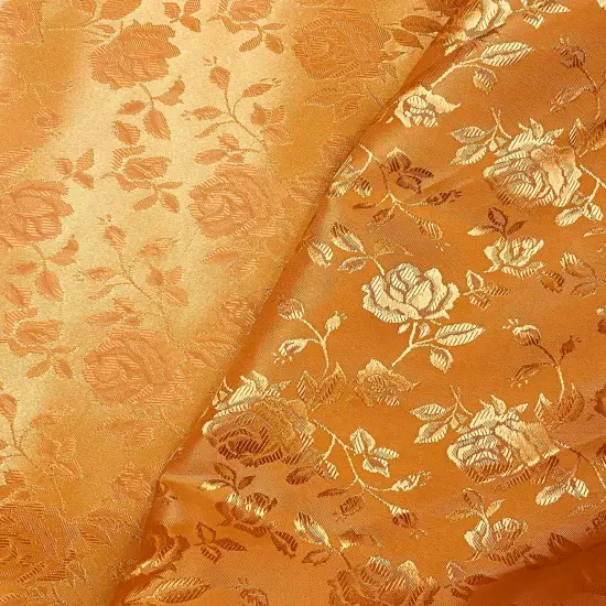 1 Yard Cinnamon Jacquard Satin Fabric reversible for tablecloth overlays curtains 58/60 inches wide {2}