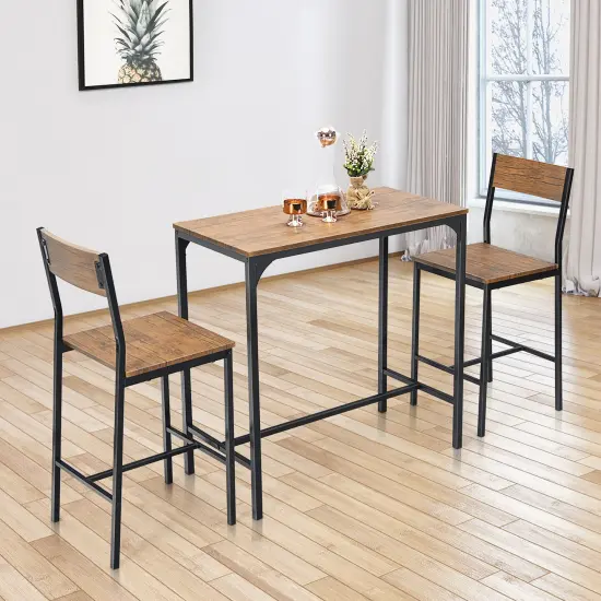 Costway 3PCS Bar Table Set Industrial Counter Height Dining Table Set w/2 Stools {3}