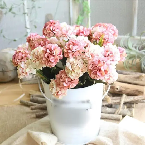 Mini Silk Hydrangea Artificial Flowers &ndash; 1 Bouquet with 10 Heads &ndash; Fake Flower Bundle for Wedding Centerpieces, Party & Home Decoration {2}