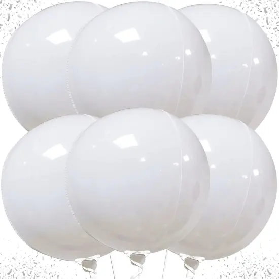Pack of 6 - Round White Foil Balloons - 22 Inch,4D Mylar White Balloons {1}