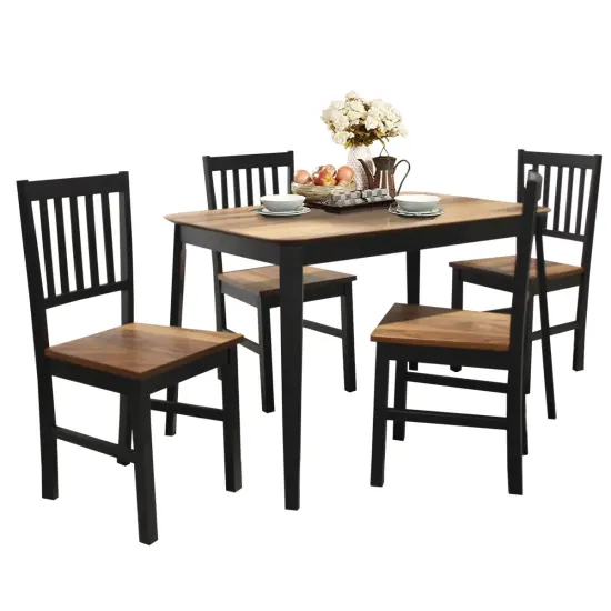 Costway 5PCS Mid Century Modern Black 29.5'' Dining Table Set 4 Chairs W/Wood Legs Kitchen Furniture {1}
