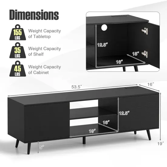 Costway TV Stand for 60" TVs Mid Century Modern Media Console Table with Adjustable Shelf Brown/Black {3}