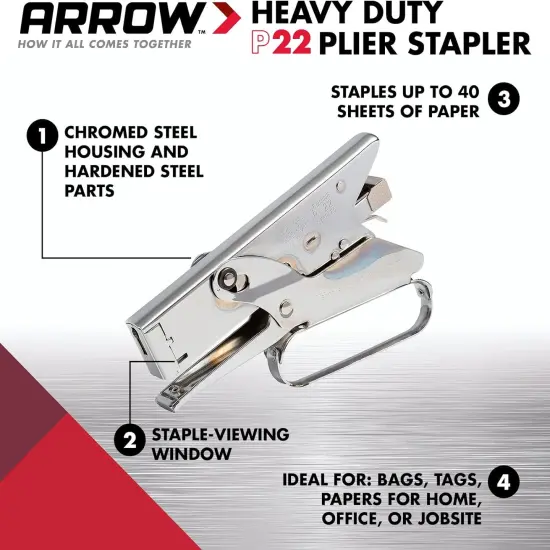P22 Heavy Duty Handheld Plier Stapler for Crafts, Office, and Insulation, Uses 1/4-Inch and 5/16-Inch Staples {2}