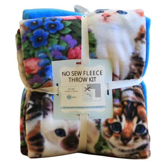 Cats on Cats Anti-Pill Premium No-Sew Throw Fleece Fabric Kit (50x60) {1}