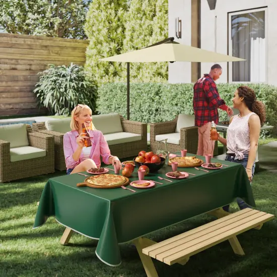 Exquisite Vinyl Tablecloth &ndash; 70" Round &ndash; Pack of 1 &ndash; Round Plastic Table Cover with Flannel Backing &ndash; Reusable & Waterproof Tablecloth for Parties and Events Dark Green {6}