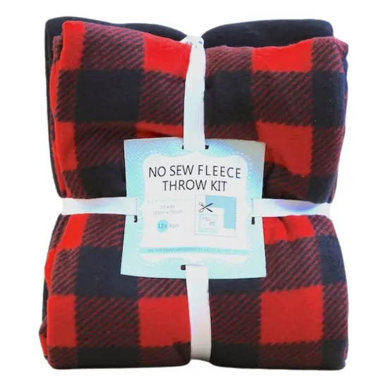 Buffalo Plaid Lumberjack Anti-Pill Premium No-Sew Throw Fleece Fabric Kit (50x60) {1}