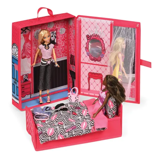 Badger Basket Home & Go Dollhouse Playset Travel & Storage Case with Bed/Bedding for 12-inch Fashion Dolls - Pink/Multi {6}
