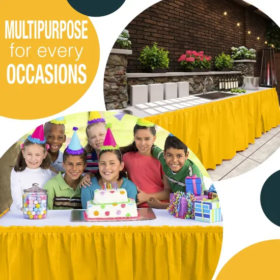 Ruffle Disposable Table Skirt 14 Ft Long Pleated Table Skirts with Adhesive Strip &ndash; Fits 6ft+ Rectangle or Round Tables &ndash; Ideal for Birthday Parties, Gender Reveal, Baby Showers & Event Decorations 6 pack by Exquisite Yellow {5}