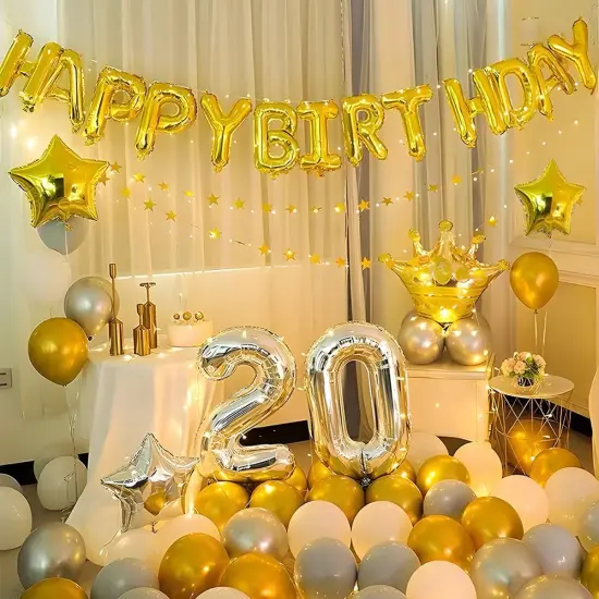 3D Gold 23pcs Birthday Balloons {4}