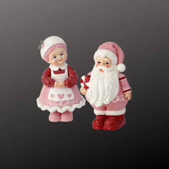 6" Pink Santa and Mrs. Claus Figurine Set &ndash; Resin Candy Christmas Decorations-MTX73326 {3}