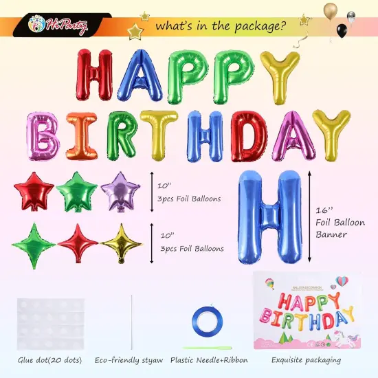 3D Mylar Foil Happy Birthday Balloons - Rainbow {4}