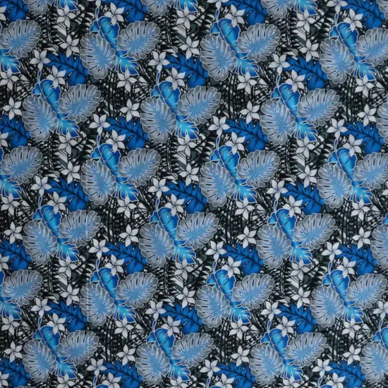 1 Yard Tiare Split Leaf Monstera Poly Cotton Fabric 44/45 Inches Wide Royal {1}