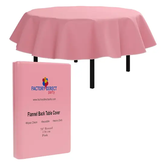 Exquisite Vinyl Tablecloth &ndash; 70" Round &ndash; Pack of 1 &ndash; Round Plastic Table Cover with Flannel Backing &ndash; Reusable & Waterproof Tablecloth for Parties and Events Pink {1}