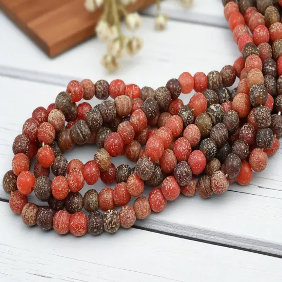 Mixed Red Pompeii Round Beads (24" Strand) Indonesian Glass Beads {1}