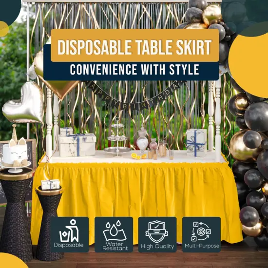 Ruffle Disposable Table Skirt 14 Ft Long Pleated Table Skirts with Adhesive Strip &ndash; Fits 6ft+ Rectangle or Round Tables &ndash; Ideal for Birthday Parties, Gender Reveal, Baby Showers & Event Decorations 6 pack by Exquisite Yellow {6}