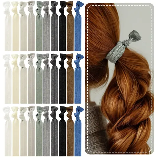 Wrapables No Crease Ouchless Elastic Ribbon Hair Ties Ponytail Holders (Set of 30), Grayscale {1}