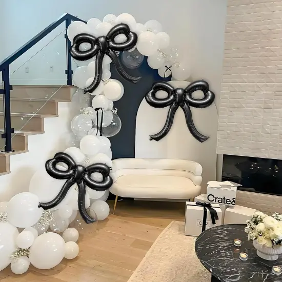 4 Pcs Bow Birthday Decorations Black Bow Balloons Bow Party {5}