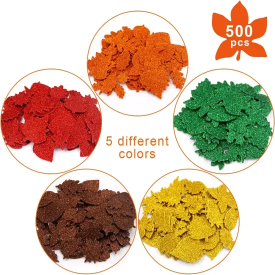 Leaf Glitter Stickers Fall Maple Leaf -Multicolor {4}