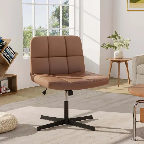 Costway Criss Cross Chair Cross-legged Office Chair with Oversized U-shaped Seat No Wheels Beige/Brown/Gray {5}