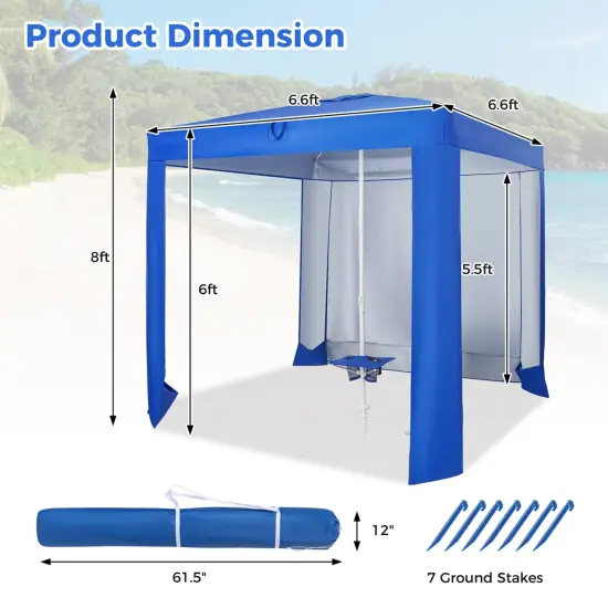 Costway UPF 50+ Beach Tent 6.6ft x 6.6ft Beach Cabana with Folding Table, 5 Sandbags {3}