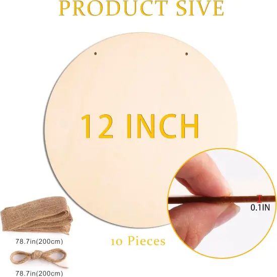 10Pcs 12 Inch Wood Circles for Crafts, Unfinished Wood Blank Wooden Door Hanger Sign {2}